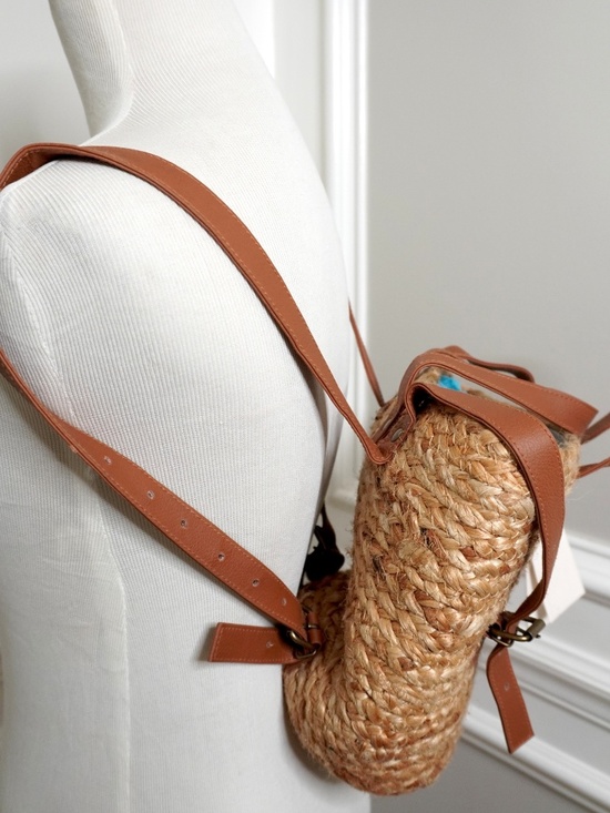 NEW XIX Palms The Shore Break Picnic Cooler Bag Raffia Jute Backpack Beach Bag